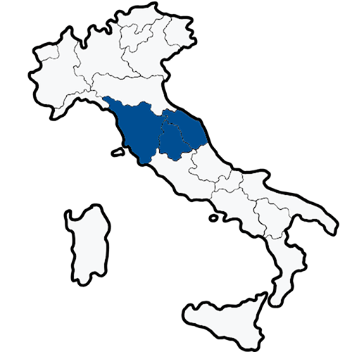 Mappa dell'Italia con Toscana, Umbria e Marche evidenziate: dove opera Sotea Sistem